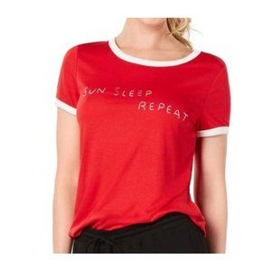 Jenni Women's Top Red Size XS Sun Sleep Repeat Graphic Knit Ringer Style Size XS